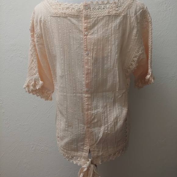 Boho Peach Hummingbird top with Tassel Sleeves - Picture 2 of 2
